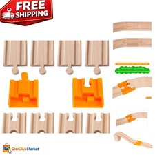 8-Pc Wooden Train Track Adapter Set: Fits Thomas Brio - Durable Beech Wood