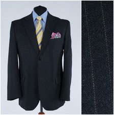 Mens Striped Blazer 46R UK Size JAVIER MELARA Dark Grey Wool Sport Coat Jacket