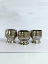 Vintage Wedding Silver Plated Floral Etched Footed Cups India, 1950 set of 3