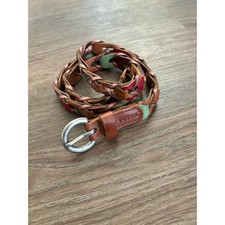 fossil Belt Women's Small Leather Woven Chain Link Multicolored Brown Blue Red