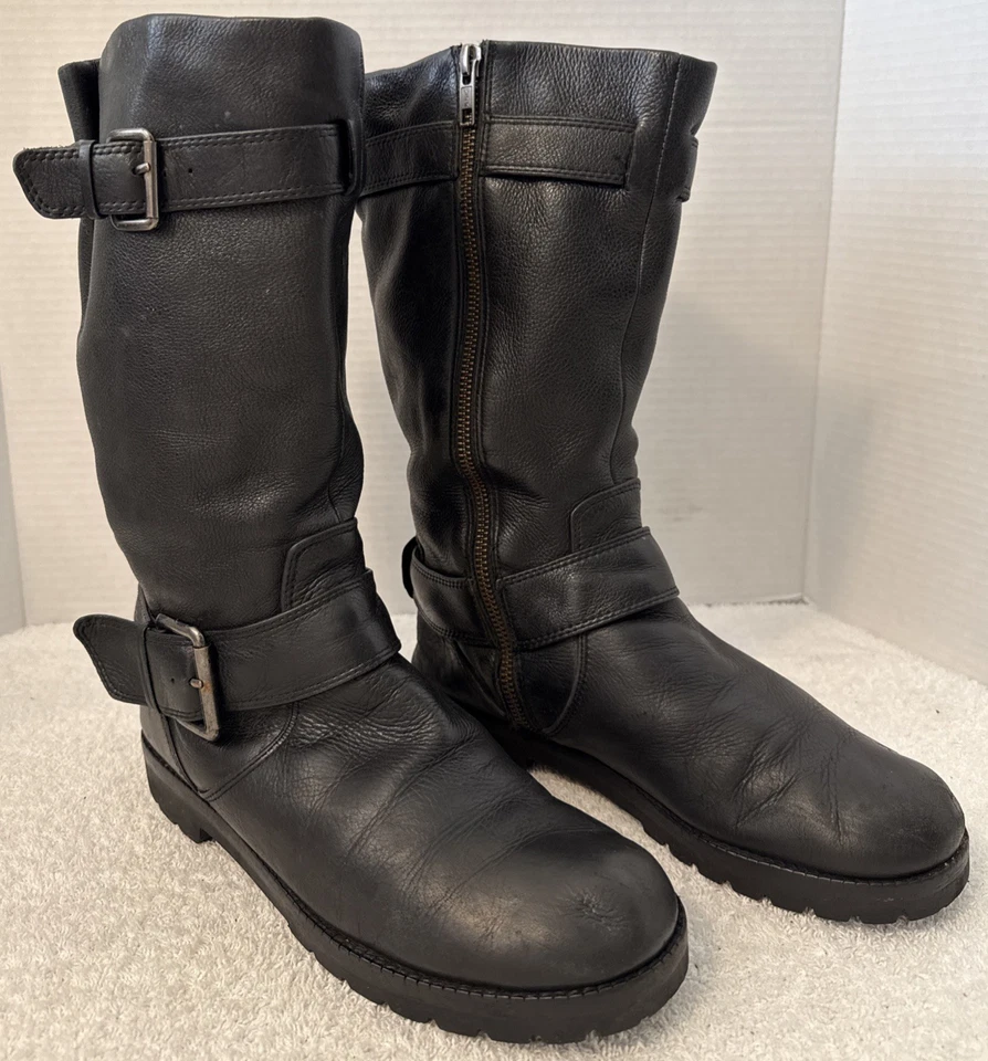 Botas Gentle Souls para mujer con hebilla de cuero negro moto medias talla 7,5 M Foto 3 de 4