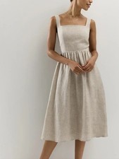 Quince 100% European Linen Fit & Flare Midi Dress Flax Size Medium