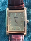 Vintage SEIKO SOLAR Tank Watch V115 Gold Dial Gold Tone  JAPAN Check Pics