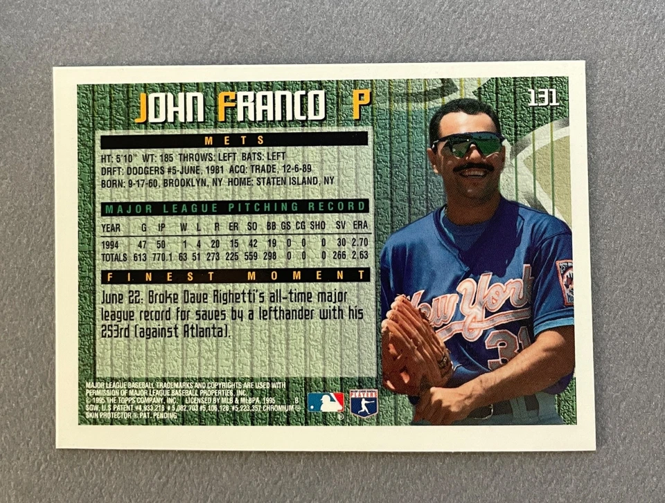 1995 Topps Finest Baseball John Franco #131 New York Mets - Image 2 of 2