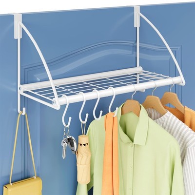 White Over The Door Clothes Rack Hanger With 6 Hooks Storage Organizer