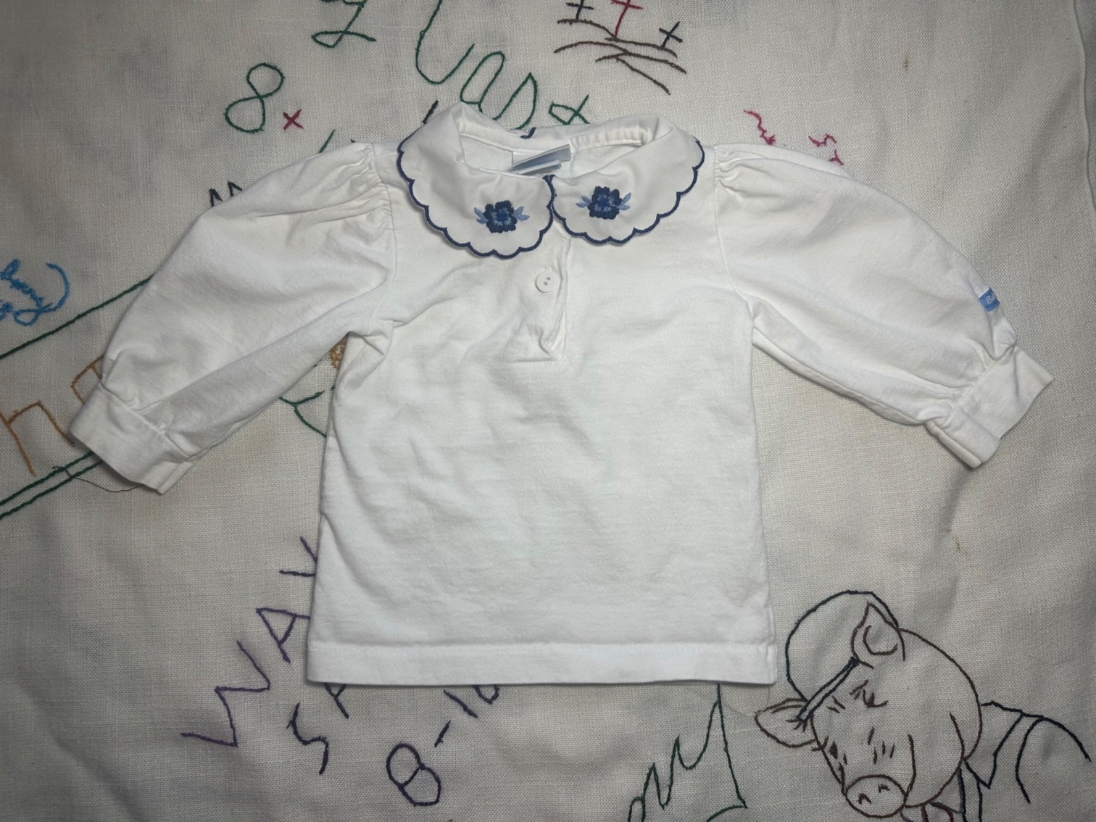 Vintage OshKosh B'Gosh Overalls Peter Pan Puff Sleeve Top Girls 12 Months USA image 8