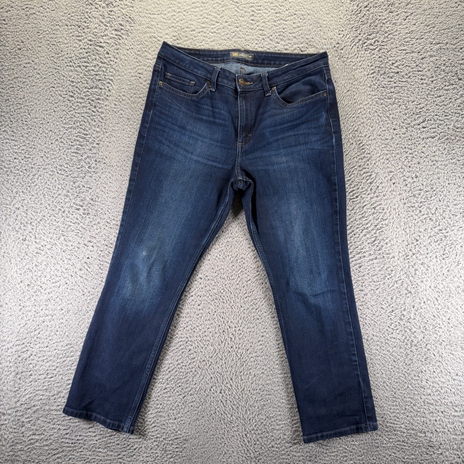 Womens 12p Blue Cotton Denim Straight Mid-rise Faded Workwea