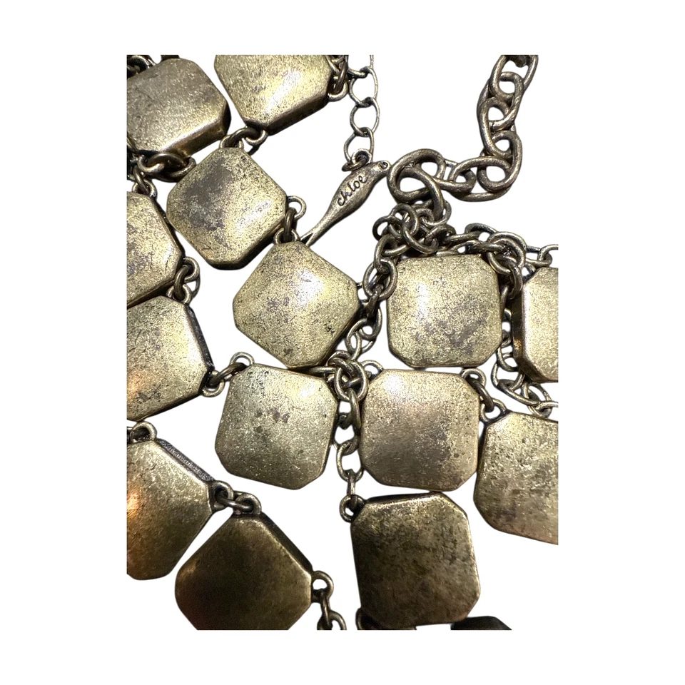 VINTAGE CHLOE & ISABEL Antique Gold Crystal Layered Bib Statement Necklace CI480 - Image 4 of 4