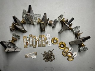 Antique Brass And Glass Door Hardware Lot