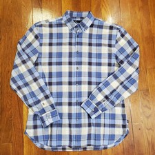 John Varvatos Shirt Mens Medium Blue White Plaid Button Down Long Sleeve Casual