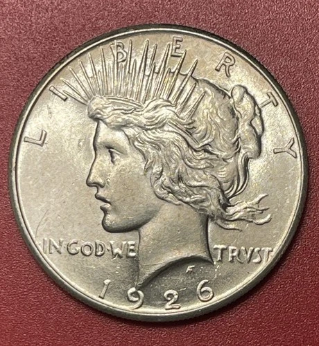 1926 P Peace Silver Dollar, Uncirculated, Obverse Staple Scratch.  Melt ~$90.