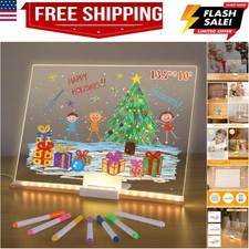 LED Doodle Glow Note Board, 13.7"x10" Acrylic Dry Erase Board, Drawing Messag...