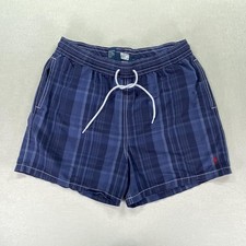 VTG Polo Ralph Lauren Swim Shorts Mens Large Blue Plaid Drawstring Trunks Beach