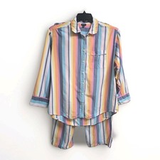 GapBody Women  s Pajama Set Medium Rainbow Stripe Button Top  Drawstring Pants