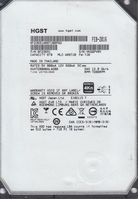 HGST 0F23651 8TB 7.2K 12Gbps SAS 3.5'' HDD   Enterprise Data Center Hard Drive