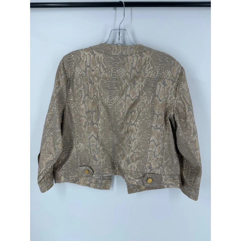 Ruby Rd Womens Jacket Snake Print Metallic Gold Button Front Cropped Size 12 - Image 2 of 4