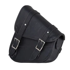Premium Genuine Black Leather Swing Arm Left Side Bag Biker Bag Water resistant