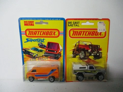 Matchbox Lesney Superfast SF68 Chevy Van & SF22 Big Foot Pickup, blistercard