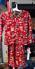 Kids Unisex 2-Piece Fleece Button-Up Santa Christmas Pajama Set Size 6 Red