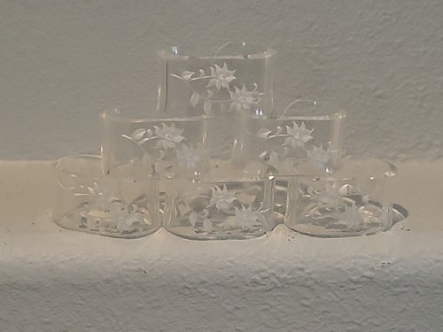 6 Reverse Carved Lucite Clear Napkin Rings Floral Theme Daisy