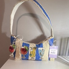 Viral Beaded Made in India Bag Rare styling/ Drinks in Blue And Ivory Beads 