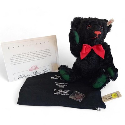 STEIFF BLACK JACK GLÜCKSBÄR 2000 SELTEN SCHWARZ GEWELLT MOHAIR TEDDYBÄR 660085