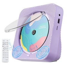 Portable Bluetooth CD Player Purple HiFi Speakers LED Display Remote Dust Cover