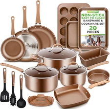 20 Piece Professional Home Kitchen Cookware and Bakeware, Pots and Pans Set Non
