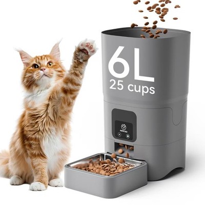 Automatic Cat Feeder with App, 2.4G WiFi Cat Food Dispenser, 6L Timed Cat Fee...