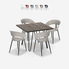 Ensemble 4 Chaises et 1 Table 80x80cm Industriel Design Moderne Restaurant Cuisi
