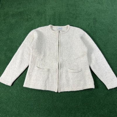 L.L.Bean Womens Cardigan Cream Ribbed Zip Regular Size