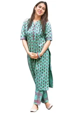 GoSriKi Women's Multi Color Cotton Printed Kurti Palazzo (Disini Multi)