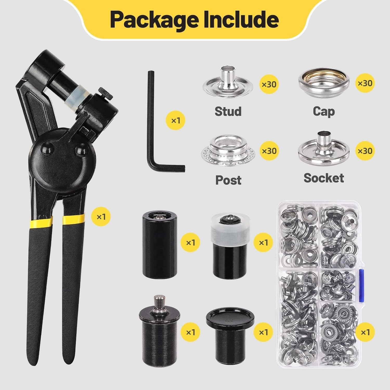 Canvas Snap Installation Kit with 30 Sets of 15mm Snaps - Ultimate Repair Tool