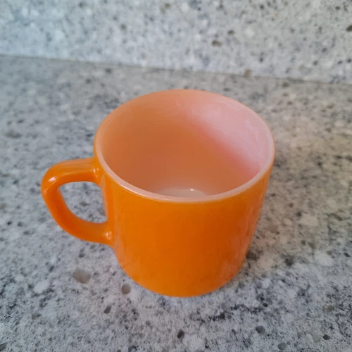 Vintage Federal USA Ovenproof Bright Orange Milk Glass D-Handle Mug