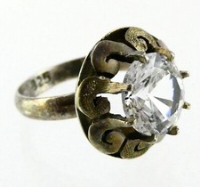 Sterling Silver White Quartz Round Cut Gemstone Ring 925 Size 5.25 3.5 Grams