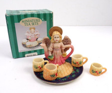 Vintage C F Enterprises Holly Angel Miniature Christmas Tea Set 7 Piece