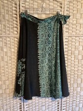 Vintage Talbots Blue Green Floral 100 Silk Wrap midi Skirt sz 8