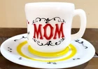 Vtg Hazel Atlas Mom Mug Old Timer's Singing Mustache Man+Red Head & Saucer EUC