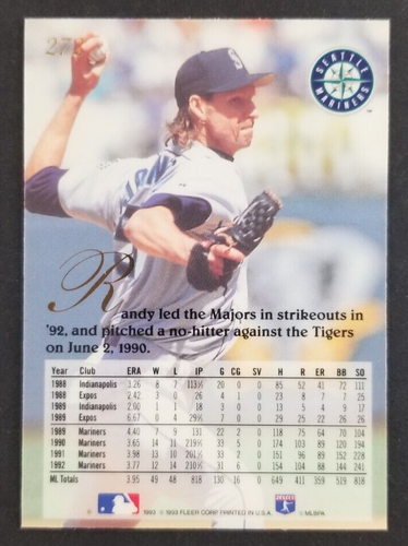 Tarjeta de béisbol Randy Johnson 1993 Flair #272 (nm) - Imagen 2 de 2