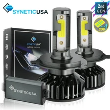 SYNETICUSA  9003 H4 COB White LED Headlight Bulbs Conversion Kit Hi-Low Light