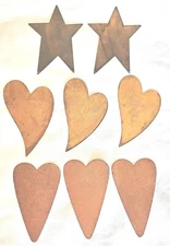 Rusty Hearts And Stars Christmas Everyday Decor Primitive Rustic Lot Of 8 - 4"