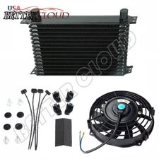 15 Row Engine Trans Transmission 10AN Oil Cooler Electric Fan Kit 15WW Universal