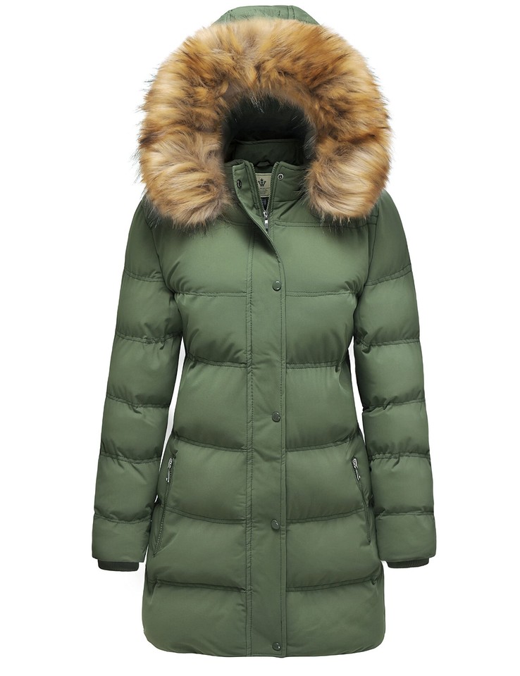 Women's Winter Puffer Coat With Removable Faux Fur Hood - Waterproof Parka Jacket