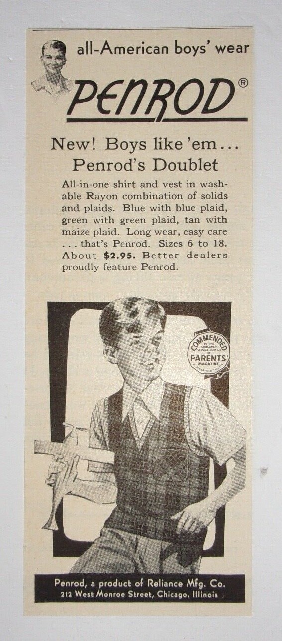 1953 Penrod Doublet Advertisement Reliance Mfg. Co. Chicago, Illinois
