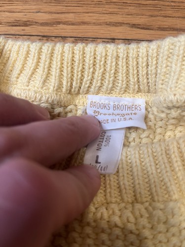 Vintage Cotton Mens Yellow Brooks Brothers Brooksgate Size L Sweater Cableknit - Picture 4 of 15