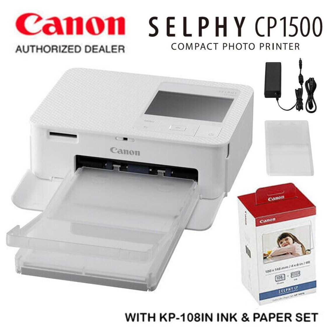 Canon SELPHY CP1500 Compact Photo Printer (Black) with KP-108 Ink/Paper Set, Printers