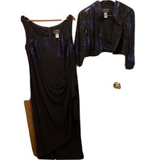 alex evenings mother of the bride dress 16 black sequince with jacket