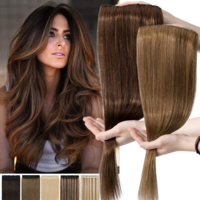 Thick One Piece 100% Real Clip In Remy Human Hair Extensions Brown 3/4 Full Head