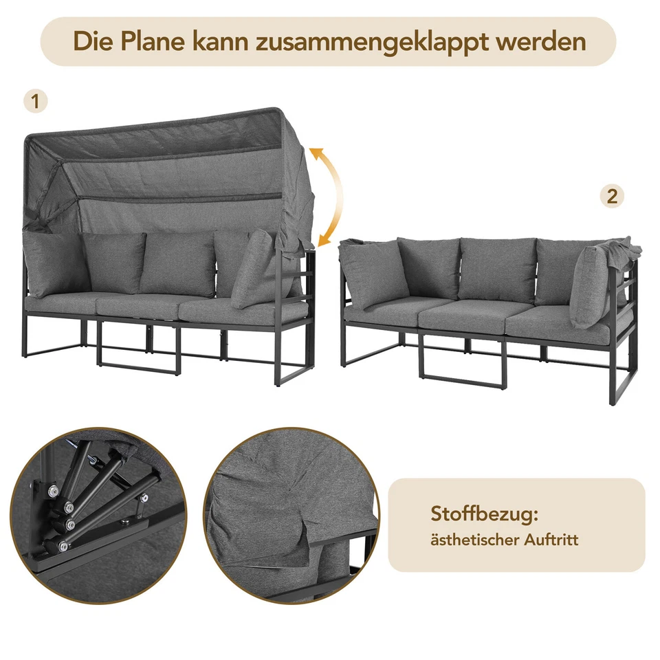 Sonneninsel Sitzgruppe Lounge Möbel Set Sofa mit Sonnendach Outdoor Gartenmöbel - Bild 4 von 4