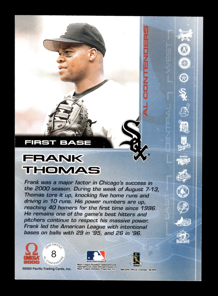 2000 Pacific Omega #8 Frank Thomas AL Contenders Insert Card White Sox MLB HOF - Image 2 of 2